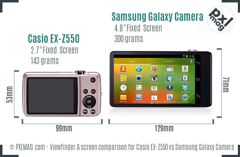 Casio EX-Z550 vs Samsung Galaxy Camera Screen and Viewfinder comparison