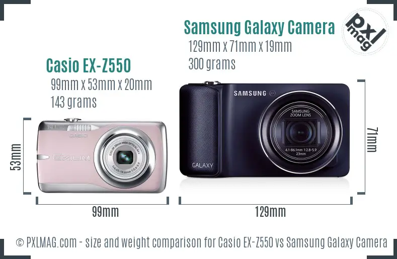 Casio EX-Z550 vs Samsung Galaxy Camera size comparison