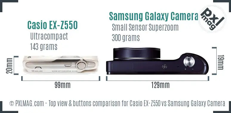 Casio EX-Z550 vs Samsung Galaxy Camera top view buttons comparison