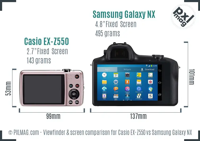 Casio EX-Z550 vs Samsung Galaxy NX Screen and Viewfinder comparison