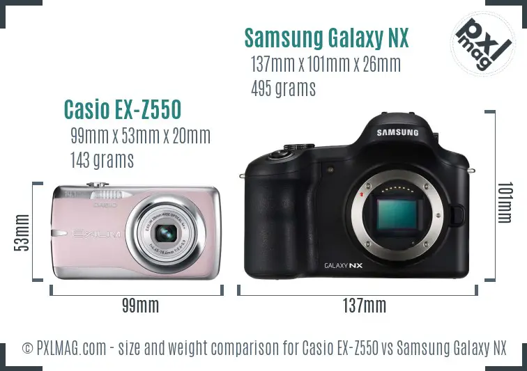 Casio EX-Z550 vs Samsung Galaxy NX size comparison