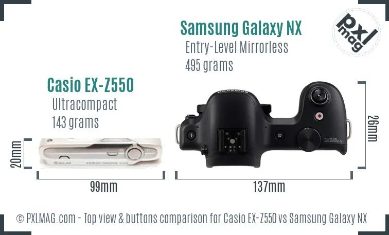 Casio EX-Z550 vs Samsung Galaxy NX top view buttons comparison