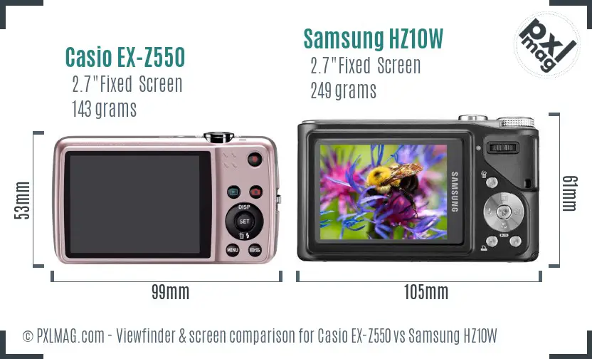 Casio EX-Z550 vs Samsung HZ10W Screen and Viewfinder comparison