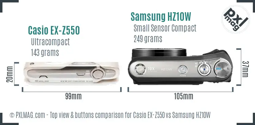 Casio EX-Z550 vs Samsung HZ10W top view buttons comparison