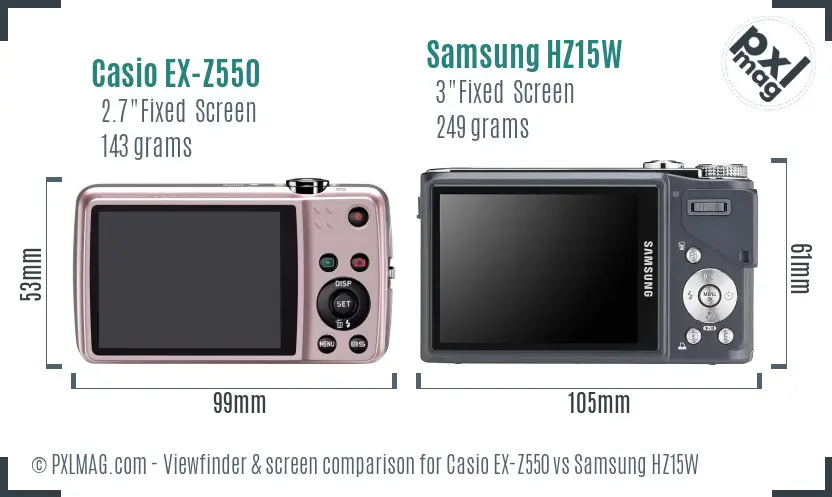 Casio EX-Z550 vs Samsung HZ15W Screen and Viewfinder comparison