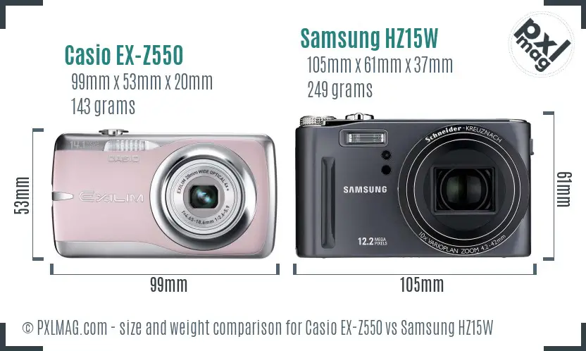 Casio EX-Z550 vs Samsung HZ15W size comparison