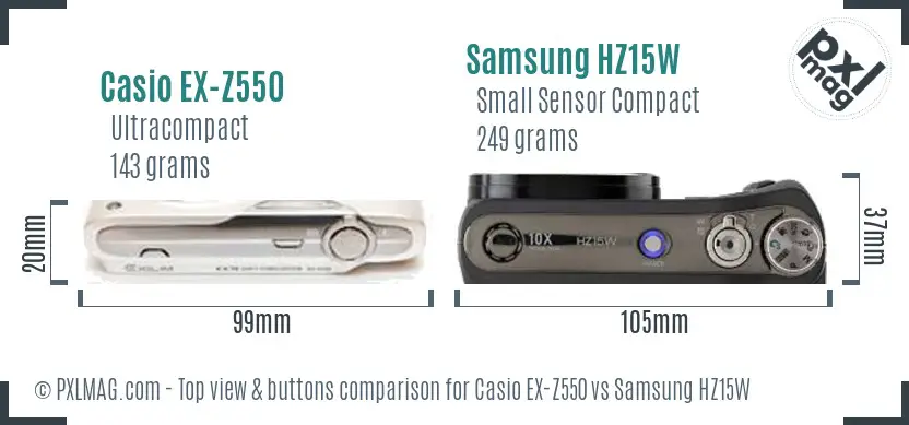 Casio EX-Z550 vs Samsung HZ15W top view buttons comparison