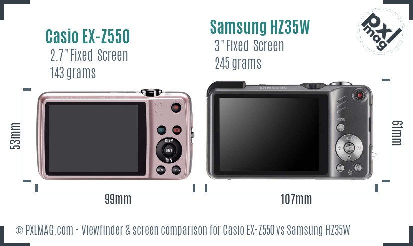 Casio EX-Z550 vs Samsung HZ35W Screen and Viewfinder comparison