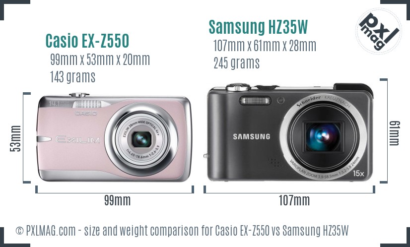 Casio EX-Z550 vs Samsung HZ35W size comparison Casio EX-Z550 vs Samsung HZ35W size comparison