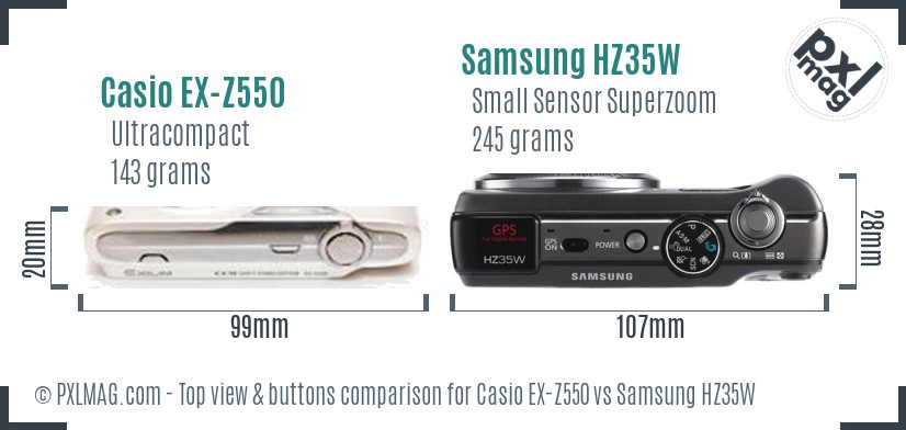 Casio EX-Z550 vs Samsung HZ35W top view buttons comparison