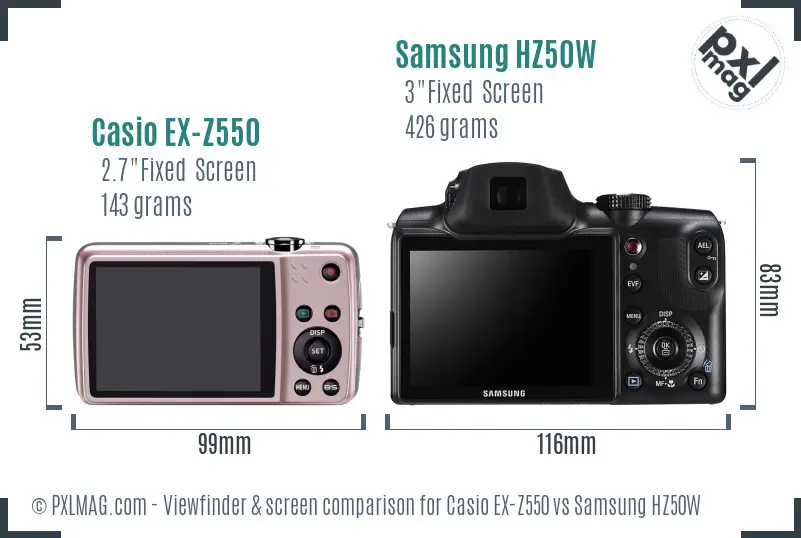 Casio EX-Z550 vs Samsung HZ50W Screen and Viewfinder comparison Casio EX-Z550 vs Samsung HZ50W Screen and Viewfinder comparison