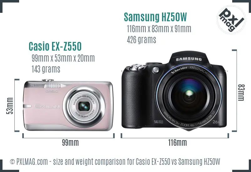 Casio EX-Z550 vs Samsung HZ50W size comparison Casio EX-Z550 vs Samsung HZ50W size comparison