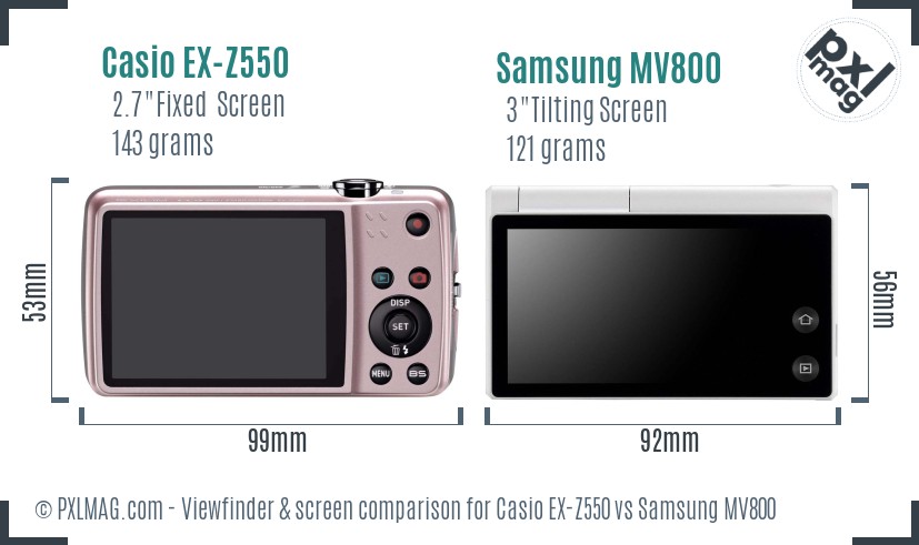 Casio EX-Z550 vs Samsung MV800 Screen and Viewfinder comparison