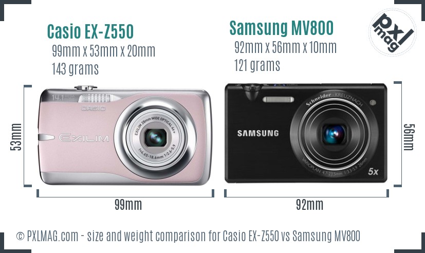 Casio EX-Z550 vs Samsung MV800 size comparison