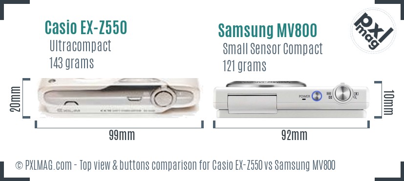 Casio EX-Z550 vs Samsung MV800 top view buttons comparison