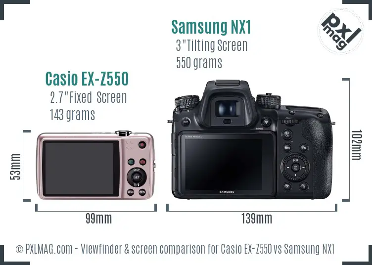 Casio EX-Z550 vs Samsung NX1 Screen and Viewfinder comparison
