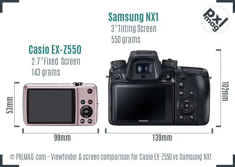 Back screen and interface comparison of Casio EX-Z550 and Samsung NX1
