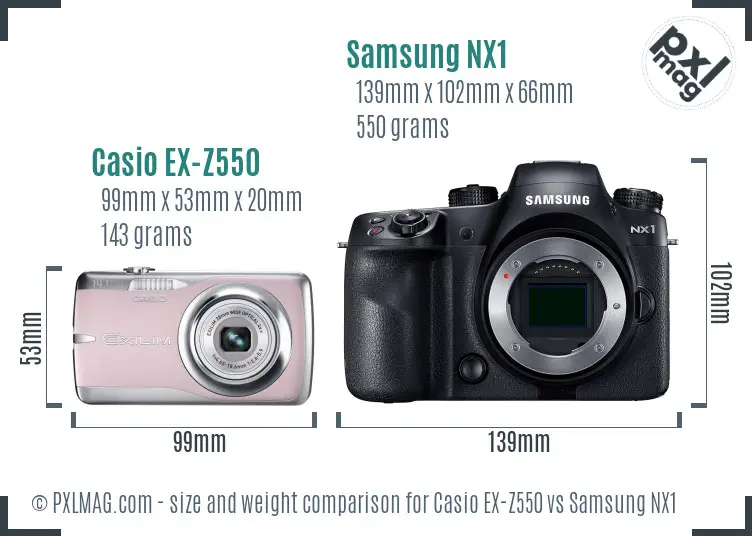 Casio EX-Z550 vs Samsung NX1 size comparison