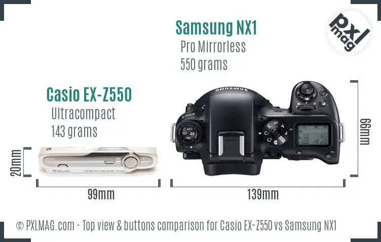 Casio EX-Z550 vs Samsung NX1 top view buttons comparison