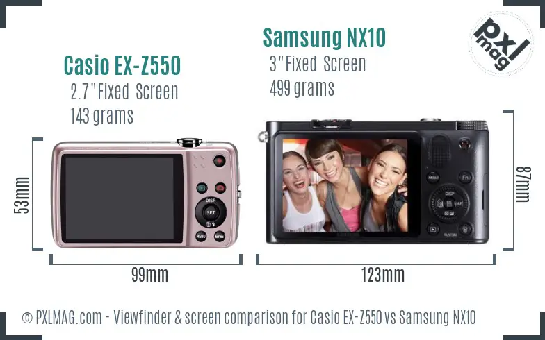 Casio EX-Z550 vs Samsung NX10 Screen and Viewfinder comparison