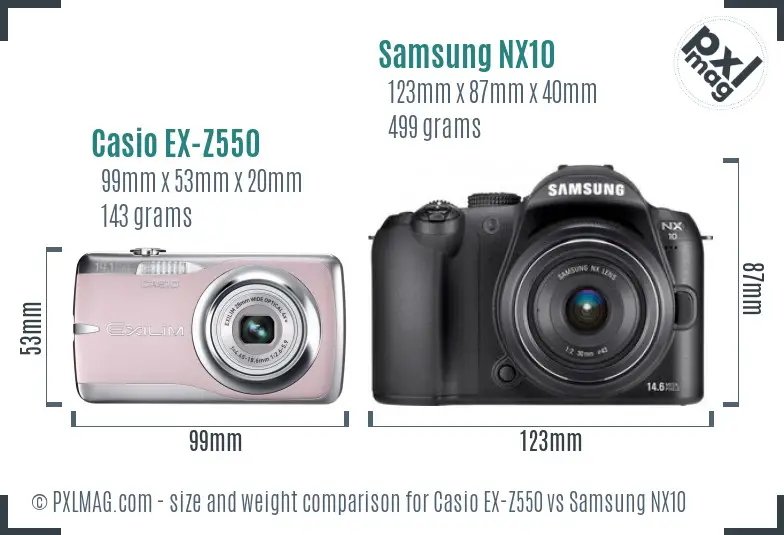 Casio EX-Z550 vs Samsung NX10 size comparison