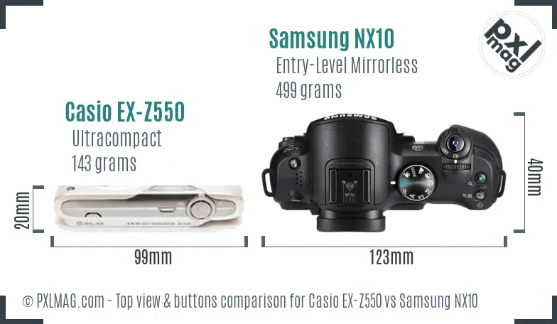 Casio EX-Z550 vs Samsung NX10 top view buttons comparison