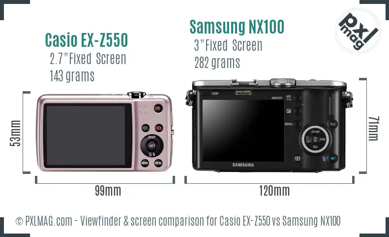 Casio EX-Z550 vs Samsung NX100 Screen and Viewfinder comparison