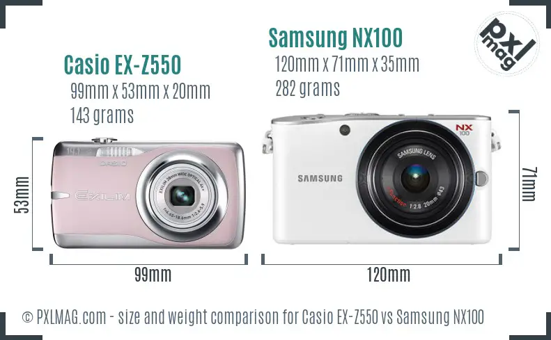 Casio EX-Z550 vs Samsung NX100 size comparison