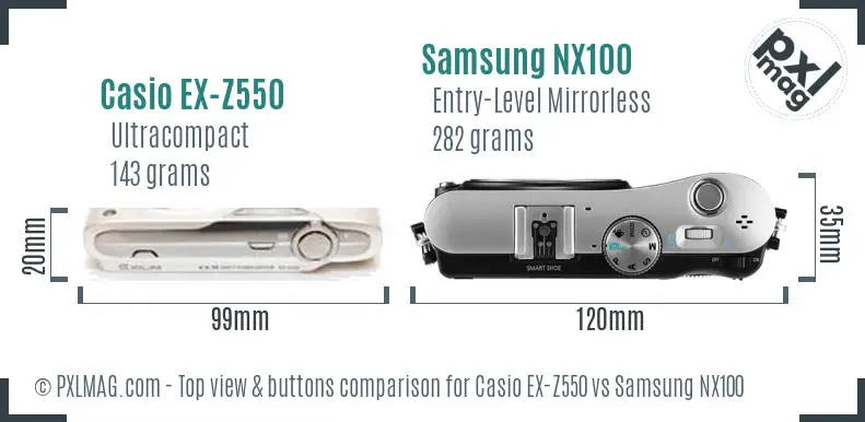 Casio EX-Z550 vs Samsung NX100 top view buttons comparison