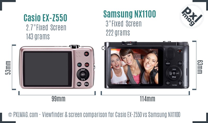 Casio EX-Z550 vs Samsung NX1100 Screen and Viewfinder comparison