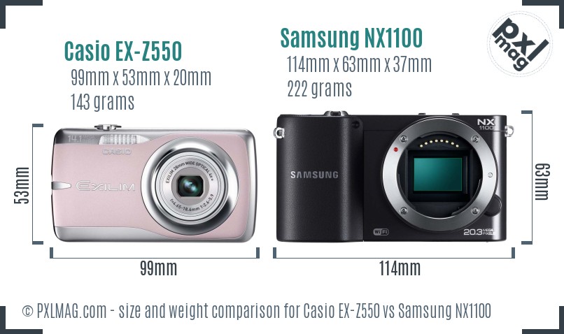 Casio EX-Z550 vs Samsung NX1100 size comparison