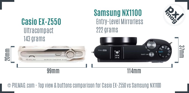 Casio EX-Z550 vs Samsung NX1100 top view buttons comparison