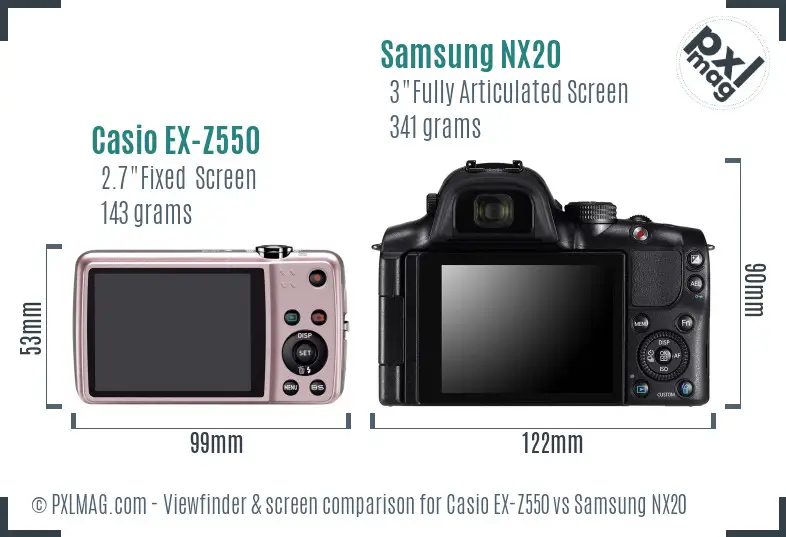 Casio EX-Z550 vs Samsung NX20 Screen and Viewfinder comparison