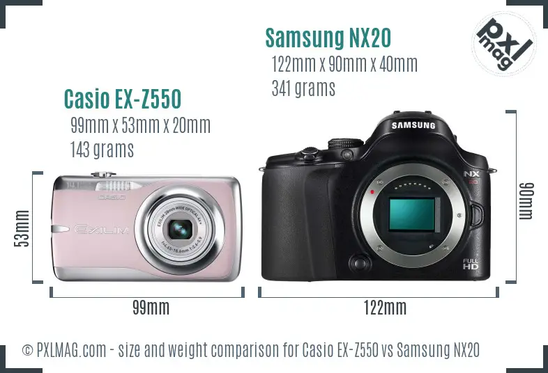 Casio EX-Z550 vs Samsung NX20 size comparison