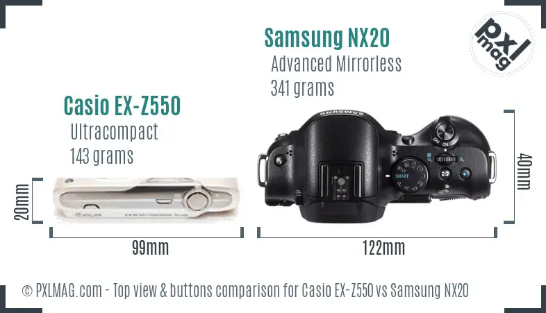 Casio EX-Z550 vs Samsung NX20 top view buttons comparison