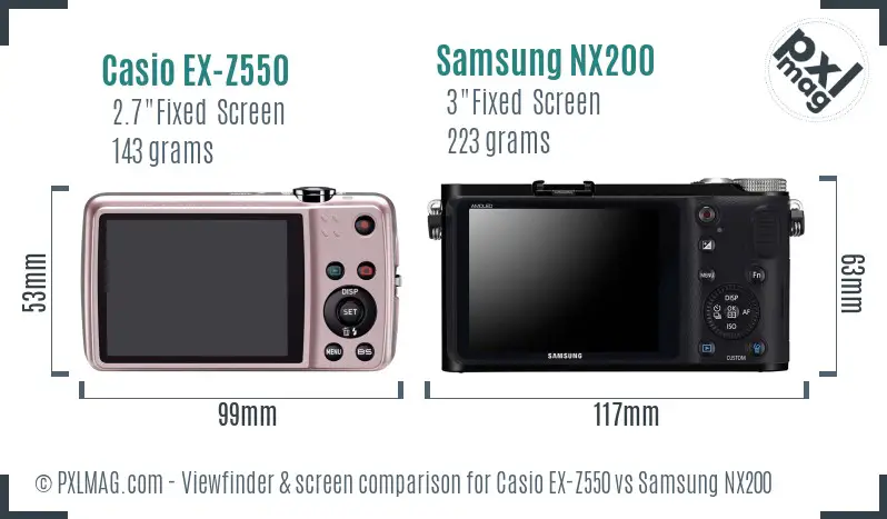 Casio EX-Z550 vs Samsung NX200 Screen and Viewfinder comparison Casio EX-Z550 vs Samsung NX200 Screen and Viewfinder comparison