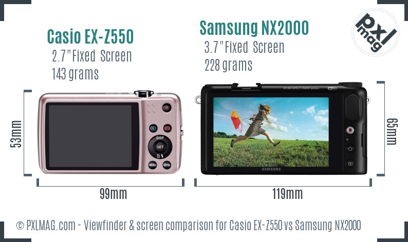 Casio EX-Z550 vs Samsung NX2000 Screen and Viewfinder comparison