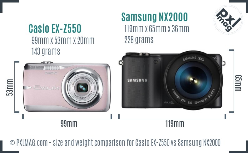 Casio EX-Z550 vs Samsung NX2000 size comparison