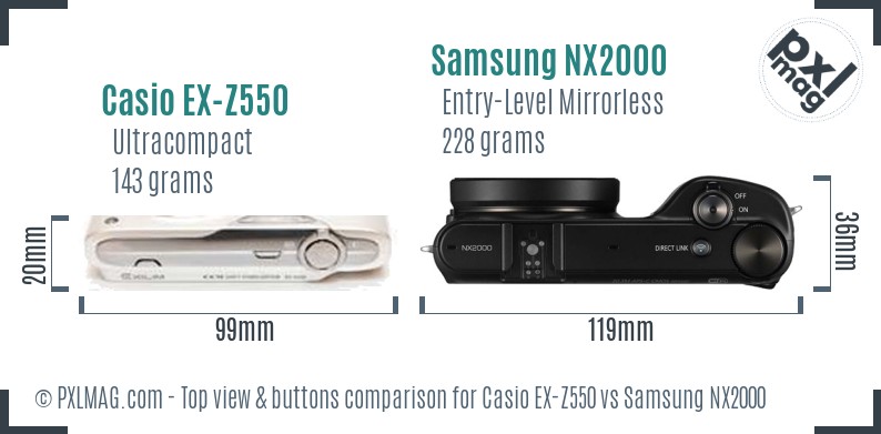 Casio EX-Z550 vs Samsung NX2000 top view buttons comparison
