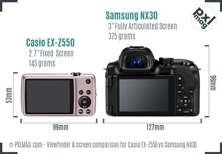 Casio EX-Z550 vs Samsung NX30 Screen and Viewfinder comparison