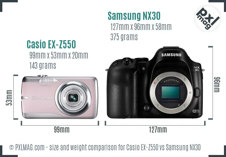 Casio EX-Z550 vs Samsung NX30 size comparison