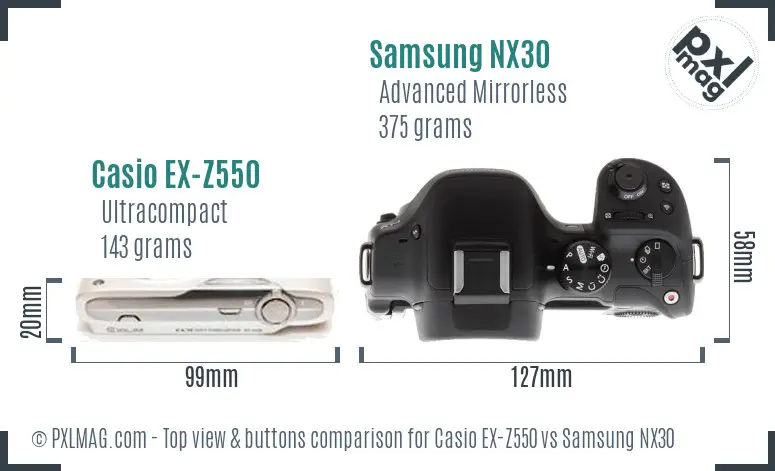 Casio EX-Z550 vs Samsung NX30 top view buttons comparison