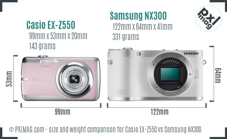 Casio EX-Z550 vs Samsung NX300 size comparison