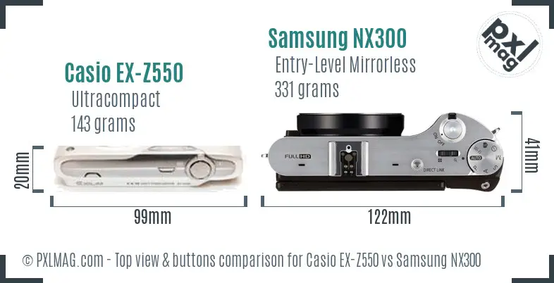 Casio EX-Z550 vs Samsung NX300 top view buttons comparison