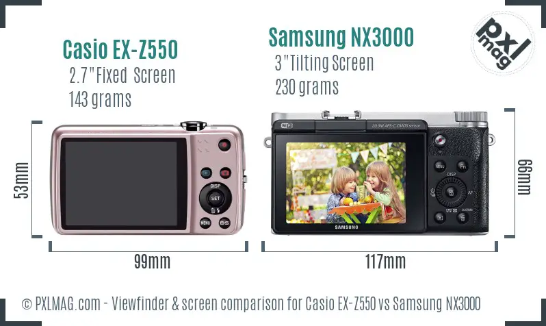Casio EX-Z550 vs Samsung NX3000 Screen and Viewfinder comparison Casio EX-Z550 vs Samsung NX3000 Screen and Viewfinder comparison
