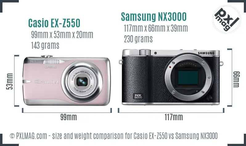 Casio EX-Z550 vs Samsung NX3000 size comparison Casio EX-Z550 vs Samsung NX3000 size comparison