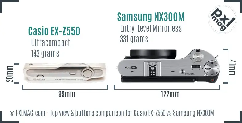 Casio EX-Z550 vs Samsung NX300M top view buttons comparison