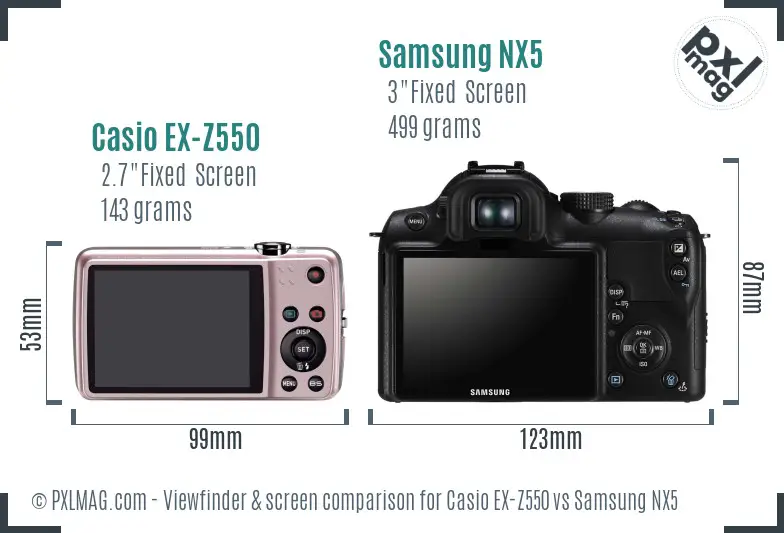 Casio EX-Z550 vs Samsung NX5 Screen and Viewfinder comparison