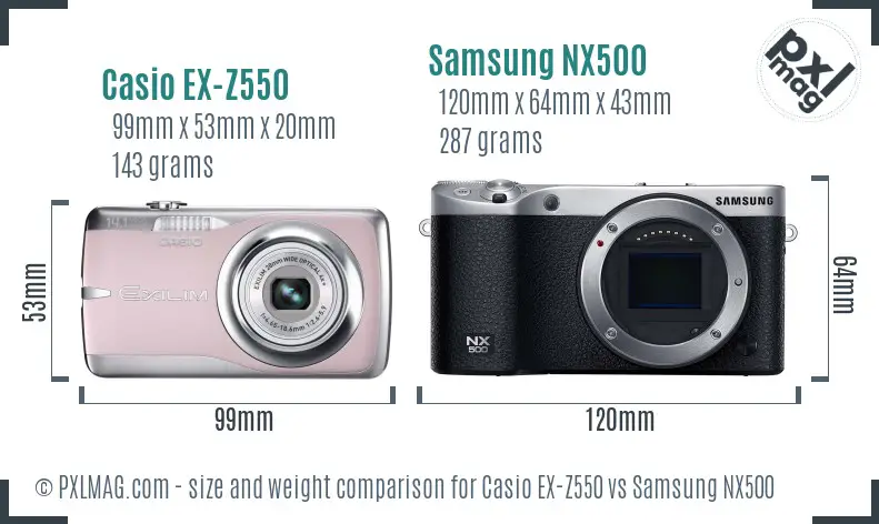 Casio EX-Z550 vs Samsung NX500 size comparison Casio EX-Z550 vs Samsung NX500 size comparison