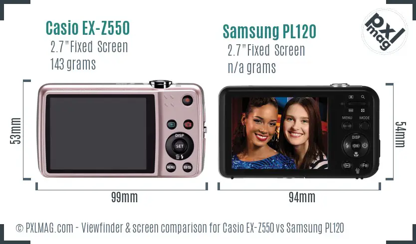 Casio EX-Z550 vs Samsung PL120 Screen and Viewfinder comparison